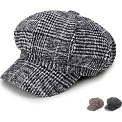 New Wool Women Beret Autumn Winter Plaid Vintage Fashion Octagonal Casual boina Autumn 2019 Brand Womens Caps