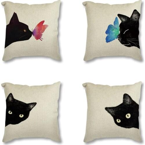 Black Cats Animals Printed Linen Cotton Decorative Cushion Cover Throw Pillow Case 45x45cm for Sofa Seat Cushion Pillowcase