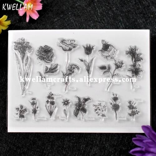 Flowers Iris Peony Poppy Tulip Rose Lily Violet Scrapbook DIY photo cards rubber stamp clear stamp transparent stamp KW7072364