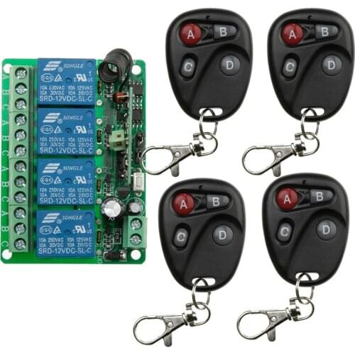 DC 12V 4CH RF Wireless Relay Remote Control Switch System Radio Controller 315/433Mhz Transmitter Receiver Tools
