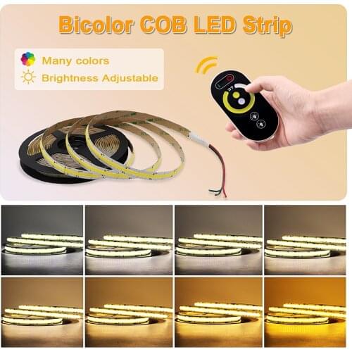 Double Color CCT COB LED Strip 24V Cuttable Flexible Dimmable Lighting Bi-colour LED Light Strip for Indoor Decoration Lamp LEDs