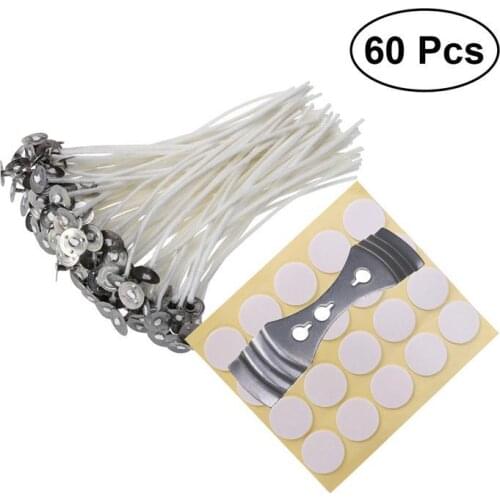 60pcs Low Smoke Candle Wick with 60pcs Candle Wick Stickers and Candle Wick Centering Device for Candle Making