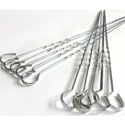 Hot Metal Skewers set 15'' (38cm) x10pcs BBQ Serve Rack Skewers Kabob Skewers Ring-Tip Handle BBQ Sticker Grill BBQ Accessories