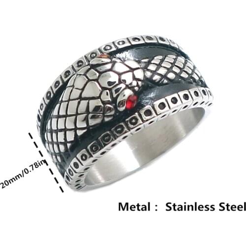 Size 7 To Size 15 Unisex 316L Stainlesss Steel Punk Gothic Cool Red Stone Eye Snake Newest Ring