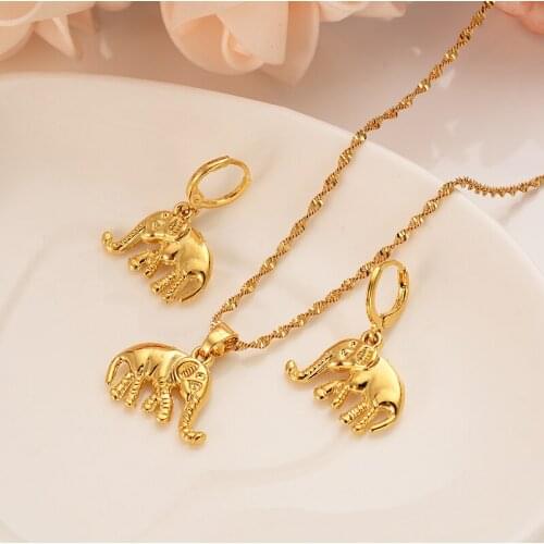 Dubai India Gold elephant wedding Necklace Earrings Pendant Jewelry Sets women girl wedding bridal Party souvenir charms gift