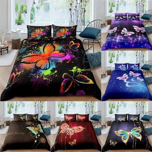 Duvet Cover Set Butterfly Printed Queen King Size Bed Cover Set Twin Full Single Double Bedding Set Quilt Cover