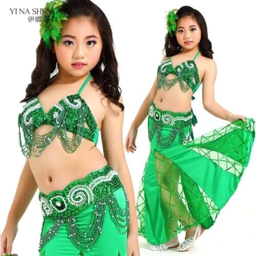 New Belly Dance Costume 2pcs Bra&Belt Set Performance Wear Girls Dance Children Bellydance Dancing Clothes For Kids