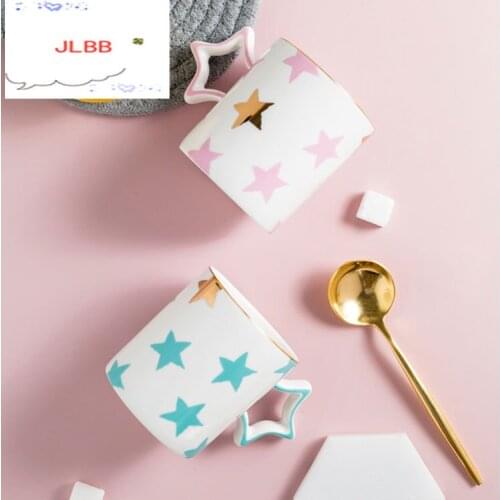 Creative 3D Glitter Pentangle Star Ceramic Coffee Mug Porcelain Coffee Cup for Water Tea Milk Birthday Gift