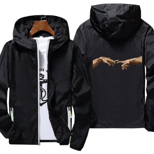 MICHELANGELO Funny Print Jacket women reflective zipper Windbreaker waterproof Jackets men street casual Hooded thin Coats