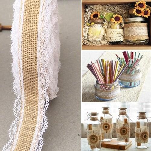 2Meter/Lot 25mm Jute Burlap Hessian Ribbon With Lace Christmas Party DIY Crafts Vintage Rustic Wedding Gift Packaging Decoration
