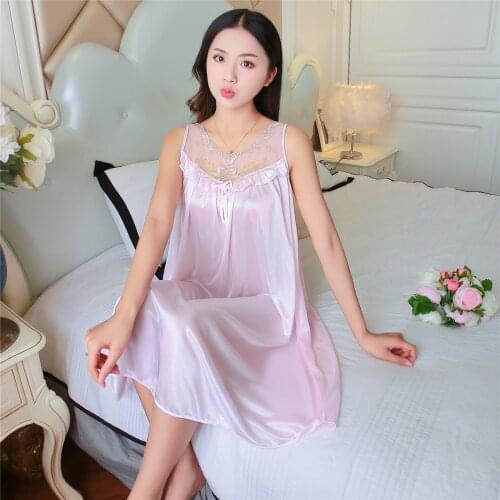 Summer Ladies Sleepshirts Nightdress Lace Sleeveless Nightwear Satin Spaghetti Strap Silk Sleepwear Nightgowns Brides Wedding