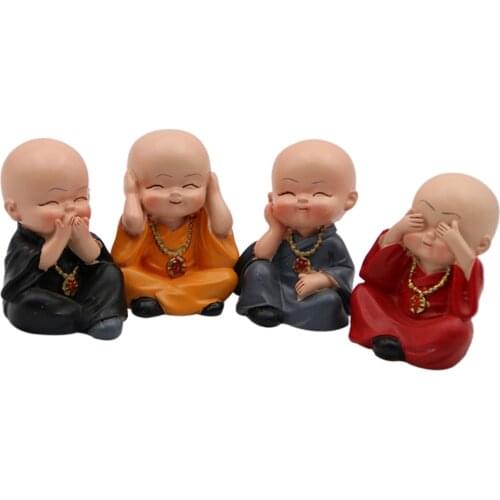 4Pcs Miniature Figurine Home Desk Decor Fairy Garden DIY Craft Kung fu Monk for Moss Micro Landscape Shadowbox Scene