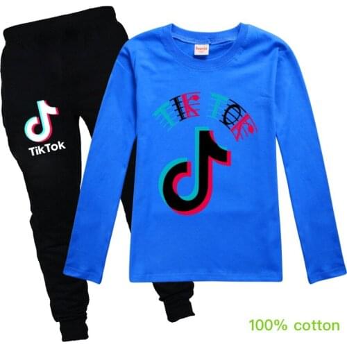 TIK TOK Fashion Girls Clothe Cartoon Cartoon Sweatshirt+Pants Thanksgiving Children Clothes Set