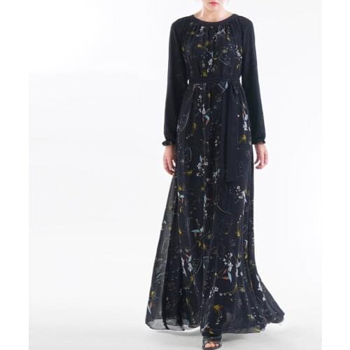 Fashion womens dress chiffon printed long skirt on both sides Muslim womens retro skirt summer dress