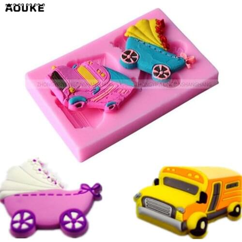 Cartoon Car/Baby Carriage Shape Fondant Cake Silicone Mould Chocolate Pastry Mold Biscuits Molds Cake Decoration DIY Baking Tool