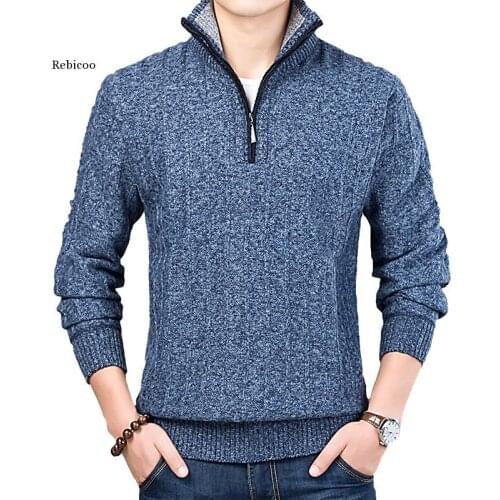 New Winter Mens Sweater Casual Pullover Mens Warm Sweaters Man Slim Stand Collar Knitted Pullovers Male Coats Half Zip Sweater