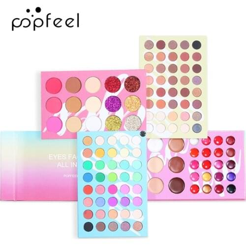 POPFEEL 4 in1 Color Board Makeup Palette Set Highly Pigmented Glitter EyeShadow Powder Blush Lipgloss Concealer Cosmetic Palette