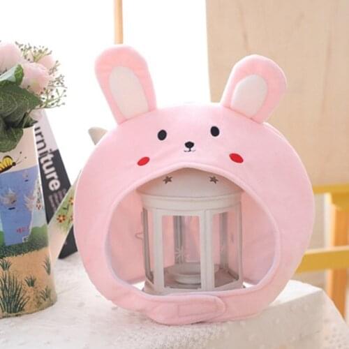 Kawaii Rabbit Pink Plush Hat Cute Short Bunny Ears Stuffed Hood Cosplay Headgear 066F
