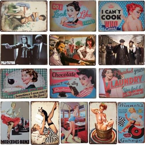 Pin-up Poster Tin Plate Plaque Bedroom Home Decor Metal Plate Plaques Vintage Man Cave Bar Kitchen Decoration Stickers