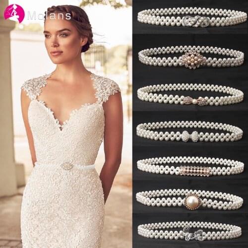 Molans 1Pcs Elegant Women Pearl Belt Waist Belt Elastic Buckle Pearl Chain Belt Female Girls Bride Belt Wedding Accessories