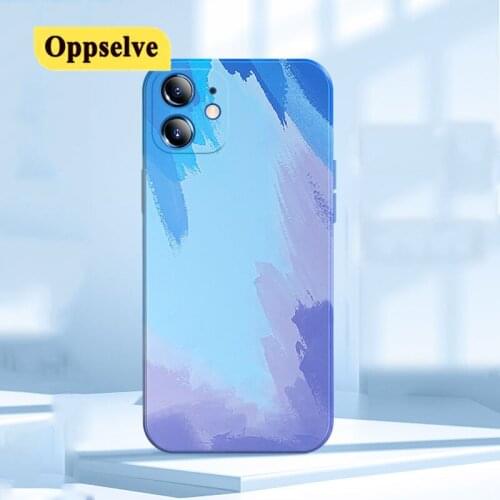 Luxury Original Silicone Soft Protection Cover For iPhone 12 11 Pro Max Mini X XS Max 7 8 6s Plus SE 2020 Watercolor Phone Case