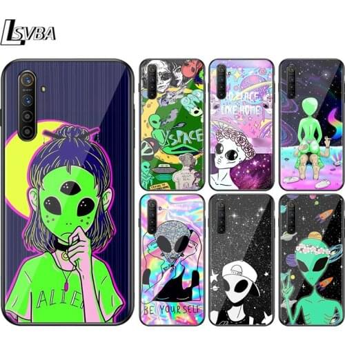 Cute Cartoon Alien For OPPO A94 A11 X A9 A12 E A93 A92 A73 A72 A53 S A52 A32 A31 AX7 A7 A5 Pro 2020 Black Phone Case