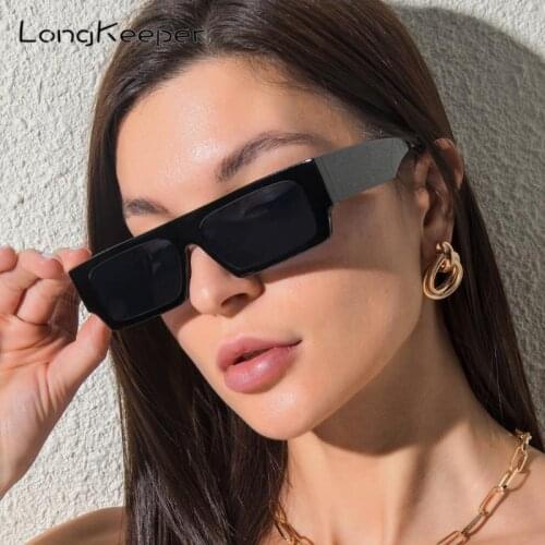 LongKeeper Mens Classic Square Sunglasses Women Vintage Brand Designer Rectangle Sun Glasses Black Yellow Eyewear Ladies UV400