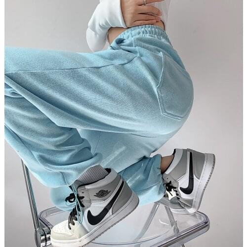 Drawstring sports pants women autumn high waist loose wide leg pants fashion casual solid color straight leg pant ladie trousers