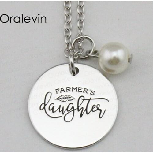 FARMERS DAUGHTER Inspirational Hand Stamped Engraved Charm Custom Pendant Link Chain Necklace Gift Jewelry,10Pcs/Lot, #LN2334
