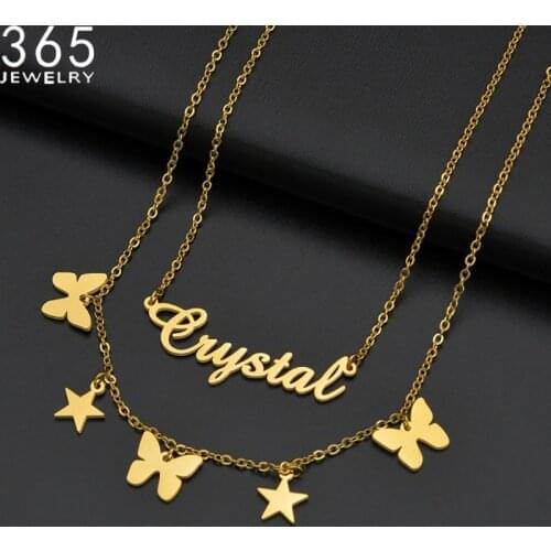Fashion Stainless Steel jewelry Pendant Customized Butterfly Starts Necklace Personalized Named Collares Para Mujer Party Gift