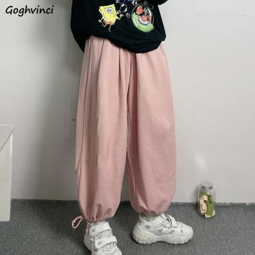 Women Casual Pants Solid Elastic Waist Pleated Bundle Feet Leisure Baggy Chic Hip Hop Japan Style Harajuku Joggers Trousers Teen