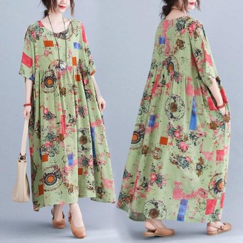 Extra Large Size Womens Summer Dress 2021 New Loose Printed Robe Fashion Short Sleeve Korean Floral Female Vestidos M279