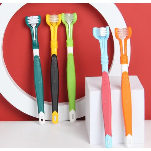 Long handle Three Sided Pet Toothbrush cat dog Bad Breath Tartar Teeth Care Tool Soft Tooth Brush pet Cleaning Supplies