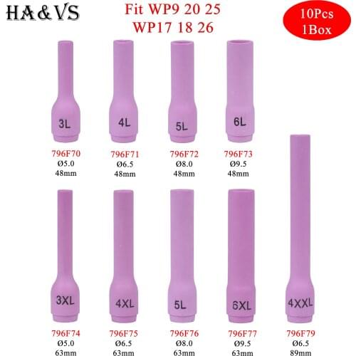10PCs 48/63/89mm 796F70 796F71 796F72 796F73 796F74 796F75 796F76 796F77 796F79 Alumina Nozzles For TIG WP9/17/18/20/26