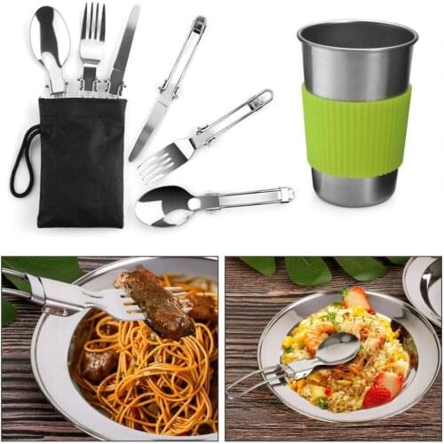 12Pcs/Set Camping Dishes Smooth Surface Double Heat-proof Portable Picnic Complete Dishes Set for Outdoor