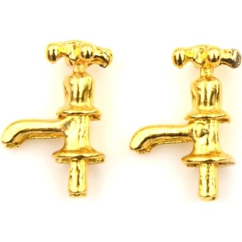 2Pcs/lot 1:12 Miniature Metal Water Tap Faucet Dollhouse Bathroom Accessories Doll house Miniature Faucet 1:12 Scale