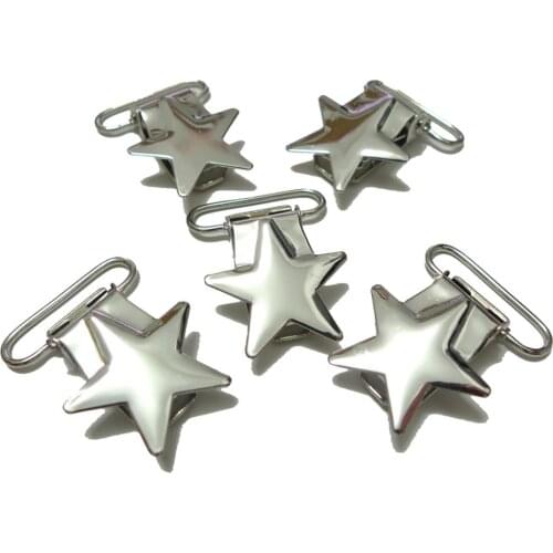 25pcs 1'' 25mm Silver Colored Star Shaped Pacifier Clips Rack Plating