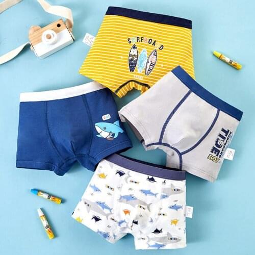 4 Pcs High Quality Childrens Underwear for Kids Cartoon Shorts Soft Pure Cotton Underpants Boys Teenage Striped Panties