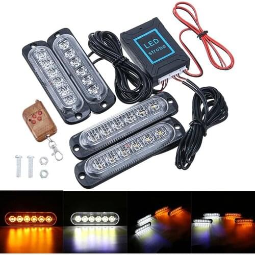 4x4 6 12 LED Car Strobe Warning Light Car Van Truck Jeep Pickup Side Hazard Warning Signal Lamp 12V Wireless Remote Strobe Light