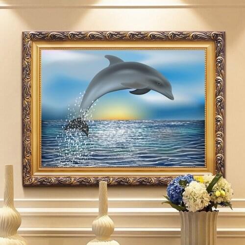 Full Drill 5D DIY Diamond Painting Mosaic Dolphins Cross Stitch Kits Living Room Home Decor