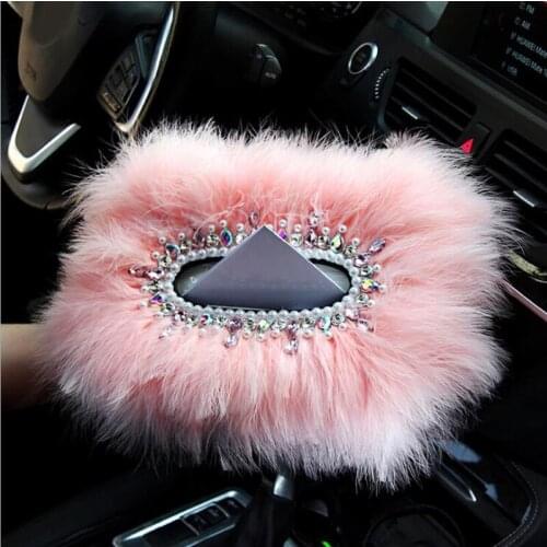 Diamond Feather Car Supplies Seat Type Tissue Box Car Decoration Car Creative Drawer Box Lady