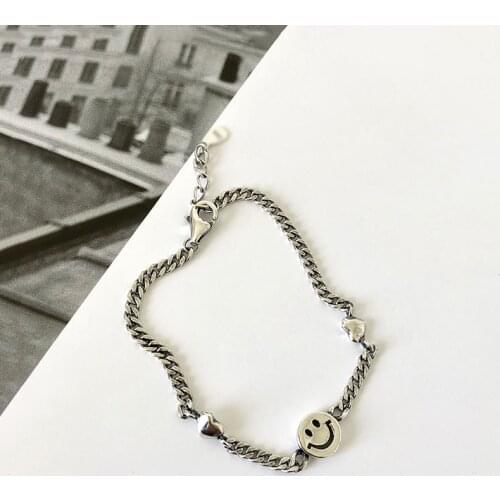 925 Sterling Silver Hollow Smiling Face Heart Thai Silver Bracelet Charm Pendant Bracelet For Women Best Gifts S-B346