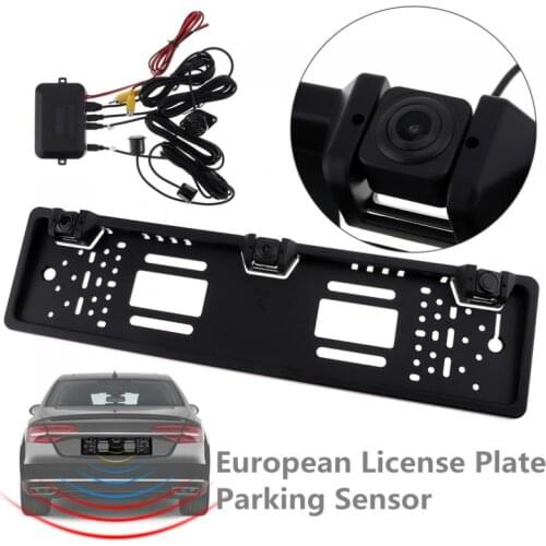 HD CCD 170 Degree Auto Parktronic EU Aluminum Alloy Cars License Plate Frame with 2 Visual reversing radar detector