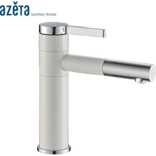 Azeta Contemporary Style Bathroom Basin Tap Deck Mounted 360 Degree Rotate White Brass Material Basin Faucet AT7756