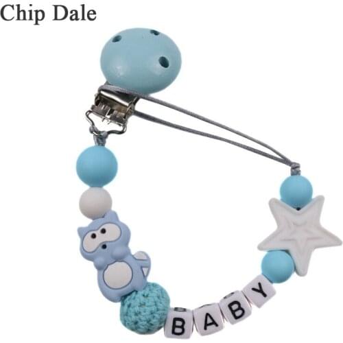 Chip Dale Personalized Name Star Teether for Baby Pacifier Clips Raccoon Pacifier Chain Holder Baby Teething Soother Dummy Clips