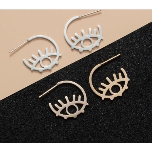 Cxwind Fashion Style Eye Stud Earring Accessories Gold Color Geometric Eye Shape Statement Earrings For Women Punk Brincos