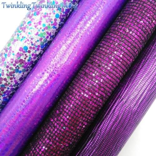 PURPLE Smooth Glitter Fabric, Lizard Faux Leather Fabric, Synthetic Leather Fabric Sheets For Bow A4 8"x11" Twinkling Ming XM314