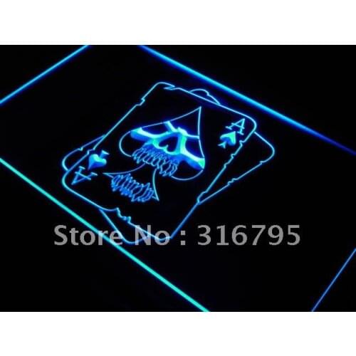 I947 Skull Ace Poker Room LED Neon Light Light Signs On/Off Switch 20+ Colors 5 Sizes