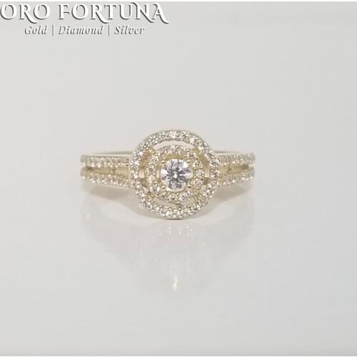 14K Gold Double Halo Small Stone Solitaire Engagement Ring Gift for Each Fine Trendy Diamond Minimalistic Zircon Wedding Band