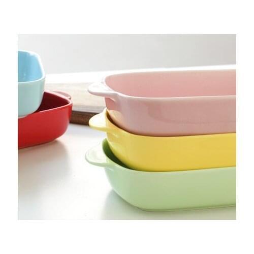 Ceramic Cheese Risotto Dish Double Ear Baking Tray Rectangular Dish Microwave Oven Available Plate